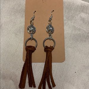 Genuine leather handmade earrings with jewels